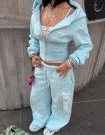 Casaco Blouson de Moletom Azul Tiffany